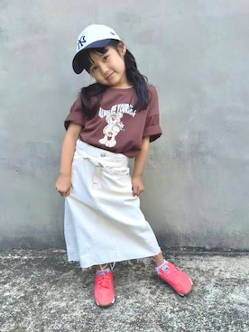 「アイテム（シューズ、ピンク系）」を使った、KANOさん（キッズ・100cm）の夏コーディネート