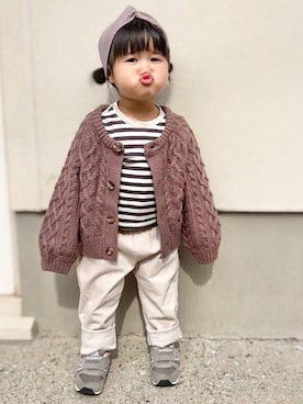 「アイテム（カーディガン/ボレロ、ブラウン系）」を使った、KANOさん（キッズ・80cm）の冬コーディネート