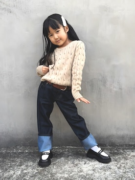 「アイテム（ローファー）」を使った、KANOさん（キッズ・100cm）の秋コーディネート