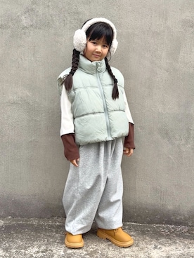 「アイテム（ダウンベスト）」を使った、KANOさん（キッズ・100cm）の冬コーディネート