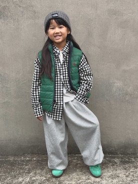 「アイテム（ニットキャップ/ビーニー）」を使った、KANOさん（キッズ・100cm）の秋コーディネート