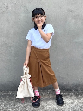 「Dr. Martens（ドクターマーチン）のDr.Martens/ドクターマーチン Kids Banzai Juniors Chelsea Boot チェルシーブーツ 16708001（ブーツ、ブラック系）」を使った、KANOさん（キッズ・110cm）の春コーディネート