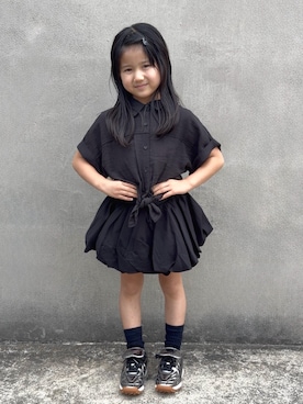 「ZARA KIDSのアイテム（シャツ/ブラウス、ブラック系）」を使った、KANOさん（キッズ・110cm）の夏コーディネート