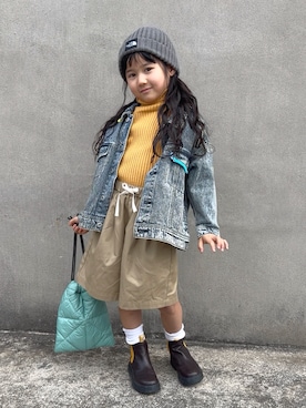 「LOWRYS FARM（ローリーズファーム）のＴＣタックハーフパンツ　 290617（その他パンツ、ベージュ系）」を使った、KANOさん（キッズ・110cm）の春コーディネート