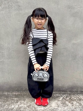 「アイテム（バッグ）」を使った、KANOさん（キッズ・100cm）の冬コーディネート