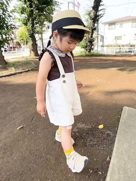 「apres les cours（アプレレクール）のアイテム（帽子）」を使った、KANOさん（キッズ・80cm）の夏コーディネート