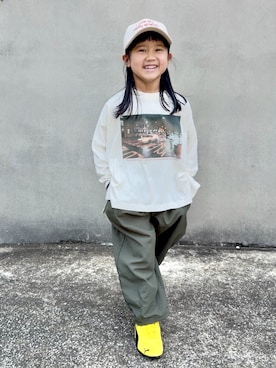 「LOWRYS FARM（ローリーズファーム）のアイテム（帽子）」を使った、KANOさん（キッズ・110cm）の春コーディネート