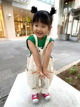 「ラグランTシャツ」｜「アイテム（オールインワン・サロペット）」を使った、KANOさん（キッズ・80cm）の夏コーディネート