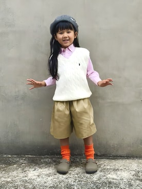 「アイテム（レッグウェア）」を使った、KANOさん（キッズ・100cm）の秋コーディネート