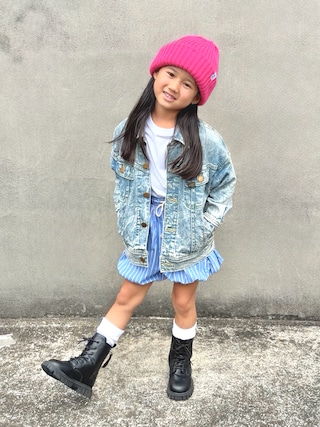 「LOWRYS FARM(ローリーズファーム)のストライプバルーンショートパンツ 640737(その他パンツ)」を使った、KANOさん(キッズ・110cm)の秋コーディネート
