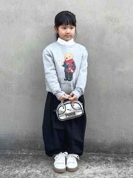 「LOWRYS FARM（ローリーズファーム）のタックバルーンパンツ　319793（その他パンツ、ブラック系）」を使った、KANOさん（キッズ・110cm）の春コーディネート