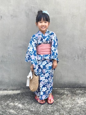 「ever closet（エバークローゼット）のワンピース にもなる 浴衣（浴衣）」を使った、KANOさん（キッズ・100cm）の夏コーディネート