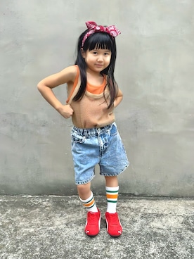 「アイテム（タンクトップ）」を使った、KANOさん（キッズ・100cm）の夏コーディネート