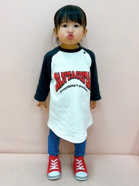 「BIG FIELD（ビッグフィールド）のアイテム（ワンピース/ドレス）」を使った、KANOさん（キッズ・80cm）の春コーディネート
