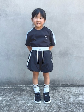 「PUMA（プーマ）のPUMA プーマ キッズ スウェード クラシック XXI V PS スニーカー 17-21cm（スニーカー）」を使った、KANOさん（キッズ・100cm）の夏コーディネート