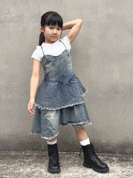 「Laule'aのアイテム（ワンピース/ドレス、ブルー系）」を使った、KANOさん（キッズ・110cm）の夏コーディネート