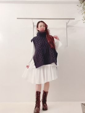 「LA BELLE ETUDE（ラベルエチュード）のアイテム（シャツワンピース）」を使った、國廣さん（レディース・154cm）の冬コーディネート