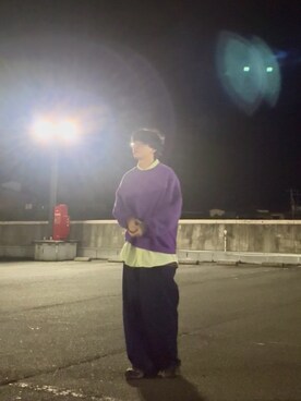 「アイテム（スウェット、パープル系）」を使った、おくださん（メンズ・175cm）の秋コーディネート