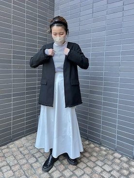 「白スカート」｜「アイテム（ノーカラージャケット）」を使った、nol kuriharaさん（レディース・162cm）の冬コーディネート