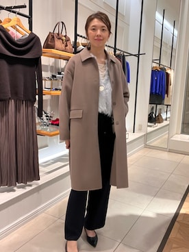 「アイテム（ステンカラーコート）」を使った、akiyamaさん（レディース・168cm）の秋コーディネート