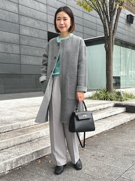 「グレー」｜「アイテム（ノーカラーコート）」を使った、 nolleys   sugimo  さん（レディース・159cm）の秋コーディネート