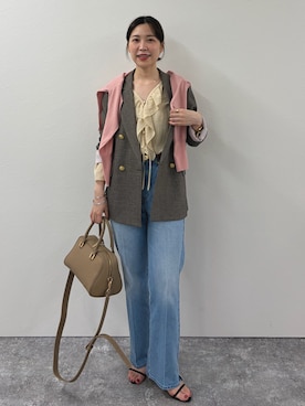 「NOLLEY’S（ノーリーズ）の《セットアップ対応》ウォッシャブルシャークWジャケット（テーラードジャケット、ブラウン系）」を使った、 nolleys   sugimo  さん（レディース・159cm）の秋コーディネート