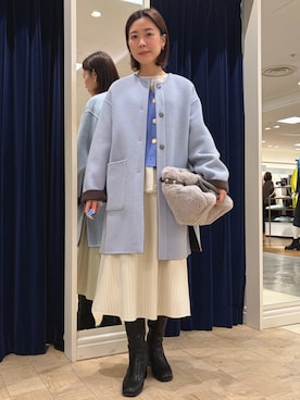「アイテム（ノーカラーコート）」を使った、 nolleys   sugimo  さん（レディース・159cm）の冬コーディネート