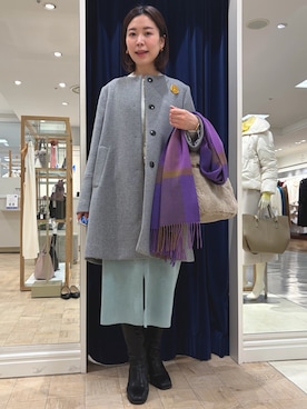 「アイテム（ノーカラーコート）」を使った、 nolleys   sugimo  さん（レディース・159cm）の冬コーディネート