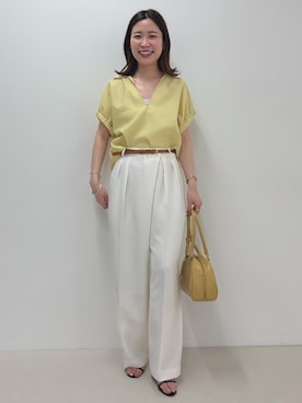 「NOLLEY’S（ノーリーズ）のウォッシャブルラップ風ワイドパンツ（その他パンツ、ホワイト系）」を使った、 nolleys   sugimo  さん（レディース・159cm）の夏コーディネート