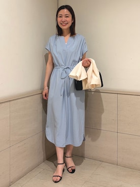 「NOLLEY’S（ノーリーズ）のウォッシャブル前タックワンピース（ワンピース、ブルー系）」を使った、 nolleys   sugimo  さん（レディース・159cm）の春コーディネート