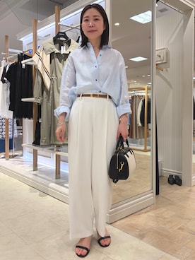「NOLLEY’S（ノーリーズ）のMY STANDARD マルチWAYリネンショートシャツ（シャツ/ブラウス、ブルー系）」を使った、 nolleys   sugimo  さん（レディース・159cm）の春コーディネート