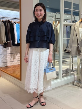 「NOLLEY’S（ノーリーズ）のクロップドワイドレースパンツ（その他パンツ、ホワイト系）」を使った、 nolleys   sugimo  さん（レディース・159cm）の春コーディネート
