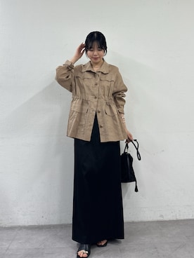 「GALLARDAGALANTE（ガリャルダガランテ）の【WEB限定リバイバル】シアーミリタリージャケット（その他アウター、ブラウン系）」を使った、ゆなさん（レディース・154cm）の春コーディネート