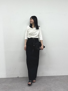 「GALLARDAGALANTE（ガリャルダガランテ）の【2WAY】ハーフスリーブカットソー（Tシャツ/カットソー、ホワイト系）」を使った、ゆなさん（レディース・154cm）の春コーディネート