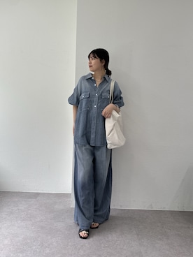 「GALLARDAGALANTE（ガリャルダガランテ）の【驚くほど軽い！】シアーデニムシャツ（シャツ/ブラウス、ブルー系）」を使った、ゆなさん（レディース・154cm）の春コーディネート
