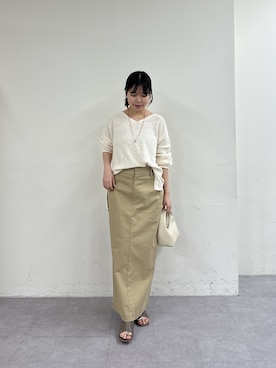 「GALLARDAGALANTE（ガリャルダガランテ）の【手洗い可】コットンメッシュプルオーバー（ニット/セーター、ホワイト系）」を使った、ゆなさん（レディース・154cm）の春コーディネート