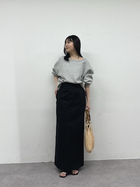 「GALLARDAGALANTE（ガリャルダガランテ）の【大人のスウェット】ボートネックスウェット（Tシャツ/カットソー、グレー系）」を使った、ゆなさん（レディース・154cm）の春コーディネート