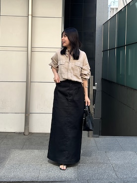 「GALLARDAGALANTE（ガリャルダガランテ）の【驚くほど軽い！】シアーデニムシャツ（シャツ/ブラウス、ベージュ系）」を使った、ゆなさん（レディース・154cm）の春コーディネート