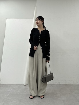 「GALLARDAGALANTE（ガリャルダガランテ）のシュリンククルーカーデ（Tシャツ/カットソー、ブラック系）」を使った、ゆなさん（レディース・154cm）の春コーディネート