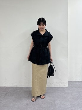 「GALLARDAGALANTE（ガリャルダガランテ）の【CHIKAコラボサイズ】チノストレッチスカート（スカート、ベージュ系）」を使った、ゆなさん（レディース・154cm）の春コーディネート