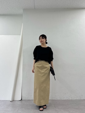 「GALLARDAGALANTE（ガリャルダガランテ）の【ジャケットやカーデのインナーに！】バックスリットブラウスT（シャツ/ブラウス、ブラック系）」を使った、ゆなさん（レディース・154cm）の春コーディネート