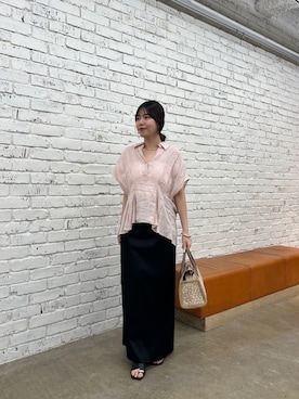 「GALLARDAGALANTE（ガリャルダガランテ）の【WEB限定】ハーフスリーブウエストシェイプシャツ（シャツ/ブラウス、ピンク系）」を使った、ゆなさん（レディース・154cm）の春コーディネート