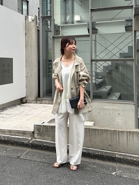 「GALLARDAGALANTE（ガリャルダガランテ）の【SACHIKOコラボ】シアーメッシュミリタリージャケット（ベスト、グリーン系）」を使った、ゆなさん（レディース・154cm）の春コーディネート