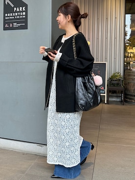 「アイテム（その他アウター、ブラック系）」を使った、ゆなさん（レディース・154cm）の秋コーディネート