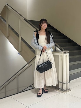 「Heather（ヘザー）の2WAYブーツサンダル　661826（サンダル、ブラック系）」を使った、ERiNAさん（レディース・153cm）の春コーディネート