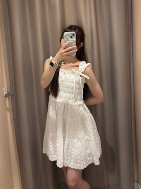 「Heather（ヘザー）のカップ付きレーストリムキャミ　664026（キャミソール、ホワイト系）」を使った、ERiNAさん（レディース・153cm）の春コーディネート