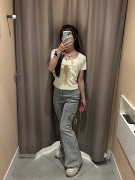 「Heather（ヘザー）のアイテム（パンツ）」を使った、ERiNAさん（レディース・153cm）の夏コーディネート