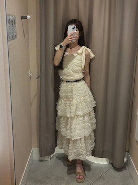 「Heather（ヘザー）のアソートリボンチュールキャミ　1046949（キャミソール、ホワイト系）」を使った、ERiNAさん（レディース・153cm）の夏コーディネート