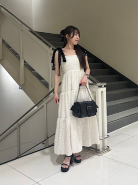 「Heather（ヘザー）の2WAYブーツサンダル　661826（サンダル、ブラック系）」を使った、ERiNAさん（レディース・153cm）の春コーディネート