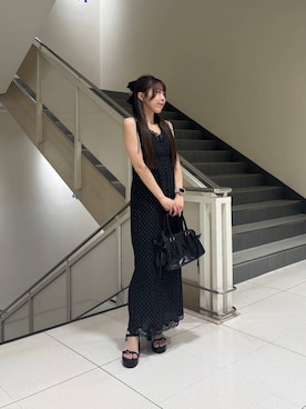 「Heather（ヘザー）の2WAYブーツサンダル　661826（サンダル、ブラック系）」を使った、ERiNAさん（レディース・153cm）の春コーディネート